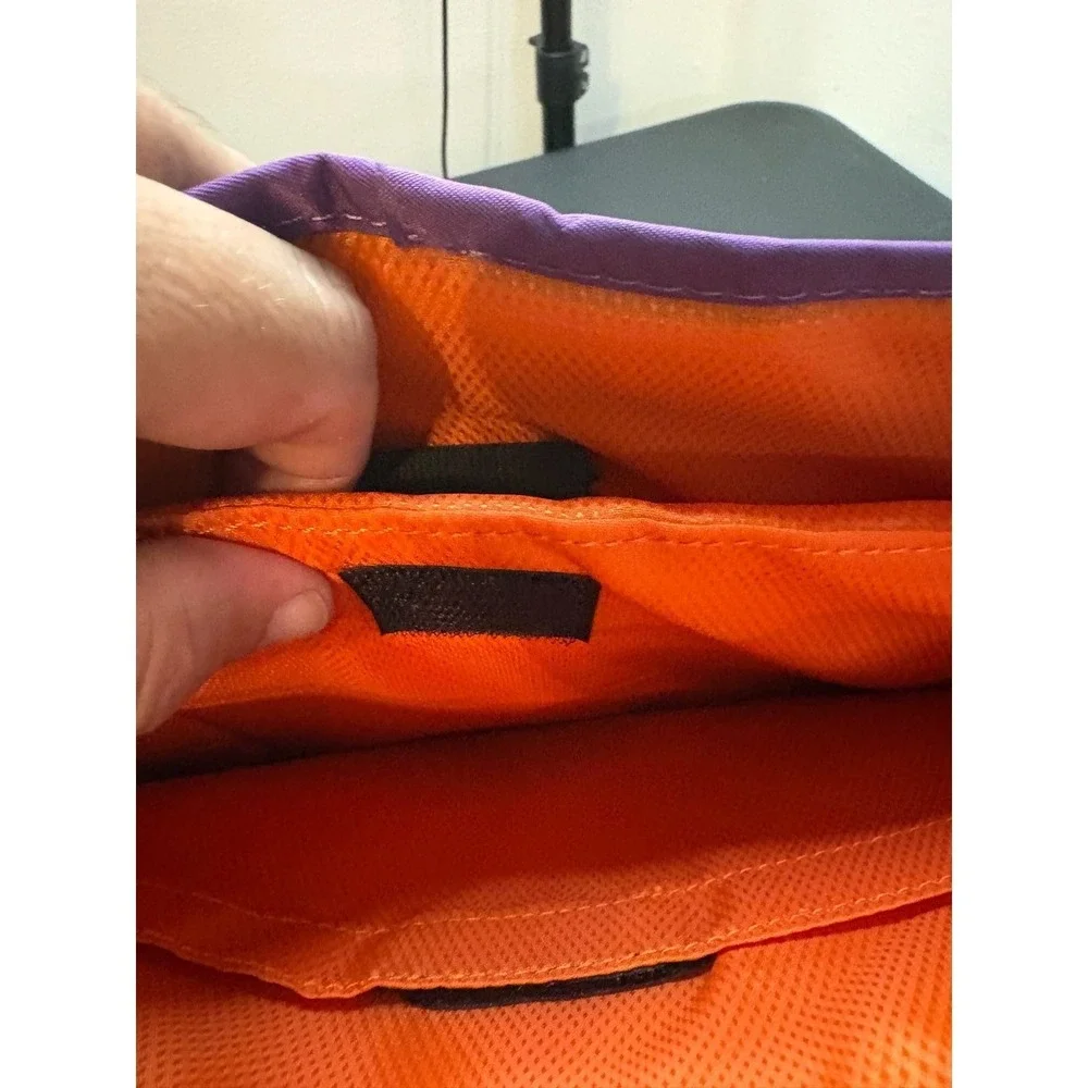 Purple Messenger Bag with Orange Lining Crown Logo Nylon Laptop Crossbody Strap